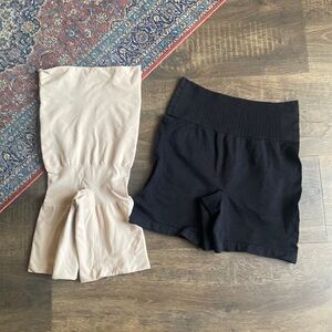 Set of 2 Shapewear Shorts with Tummy Control – Tan & Black – Size Small